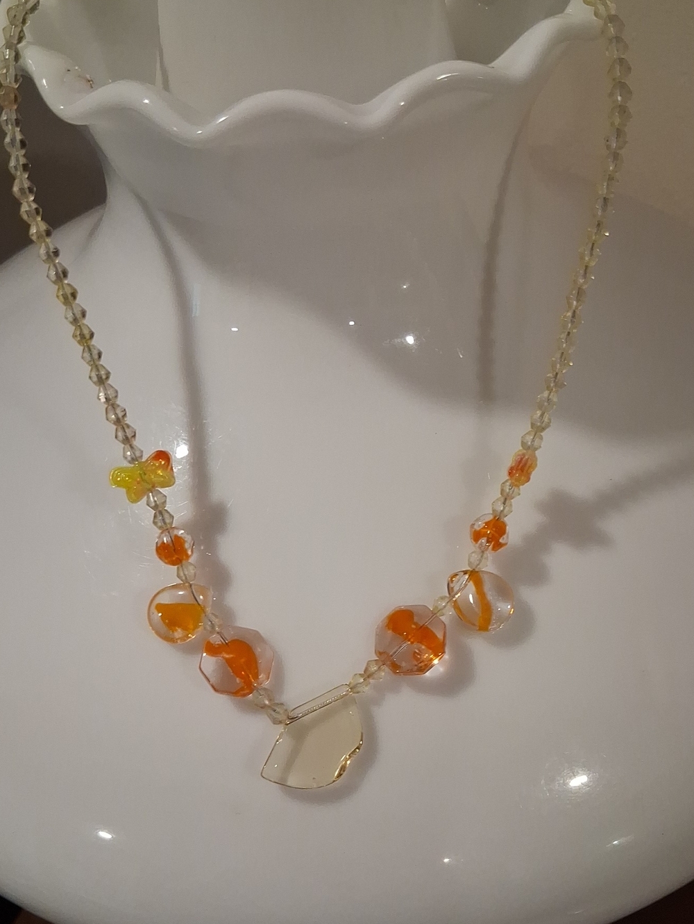 Orange Glass Bead Necklace with Clear Accents - Women Jewelry